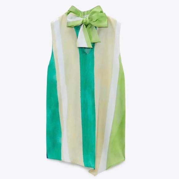 Zara Satin Striped Back Tie Bow Blogger’s Favorite Sleeveless Tunic Tank Top - M - Picture 3 of 16